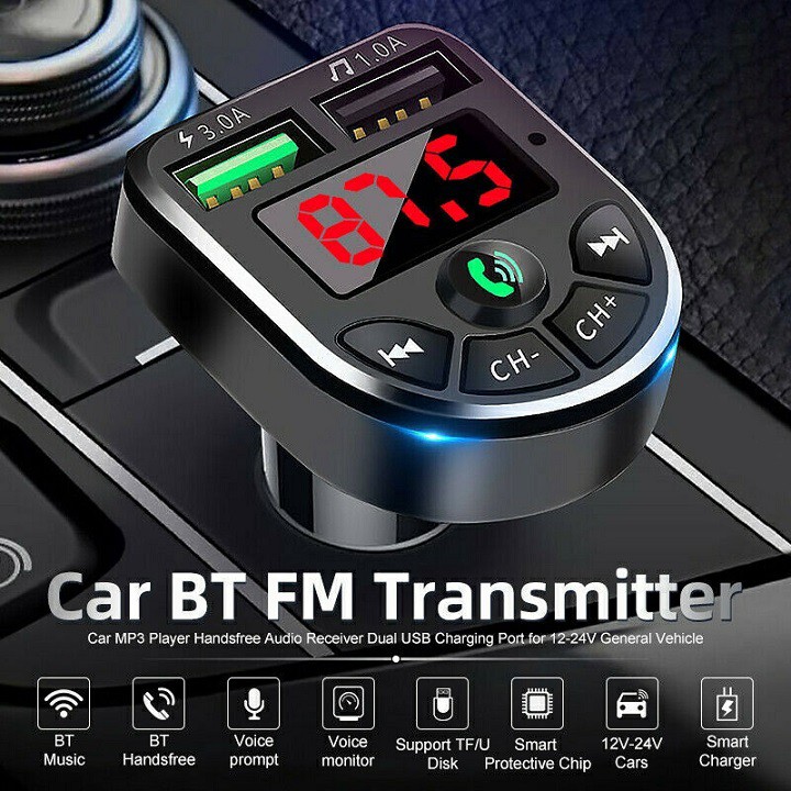 Tẩu Sạc Ô Tô 3.1A Kiêm Nghe Nhạc MP3 BTE5 Kết Nối Điện Thoại Qua Bluetooth Kết Nối Dàn Âm Thanh Trên Xe Qua Sóng FM