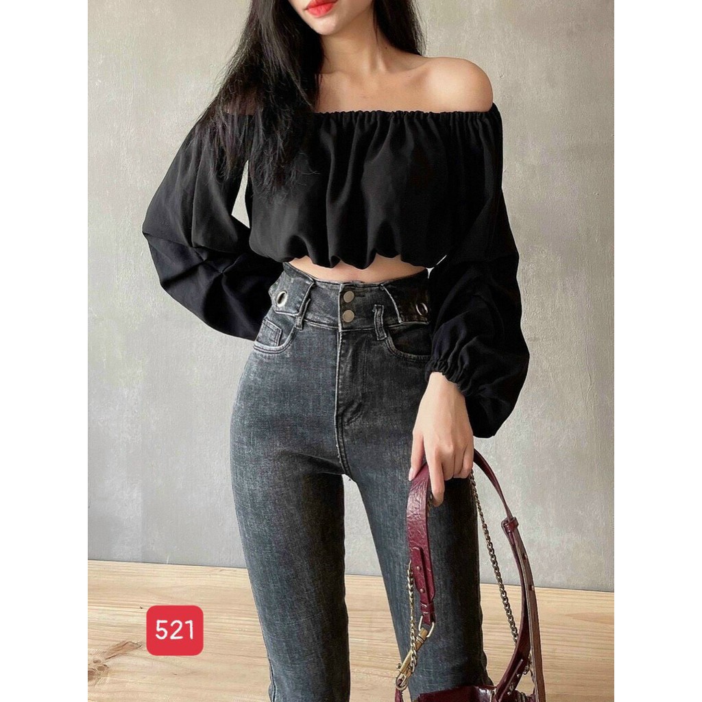 Quần Jean Nữ Lưng Cao ❤️FREESHIP❤️ Quần Bò Nữ Trơn Phối Túi Giả Thời Trang Chuẩn Hàng Shop A-T Fashion - QJNUM521