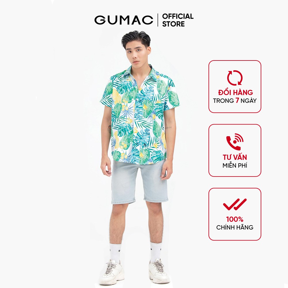 [Mã WABRGD12 giảm 10% đơn 250K] Áo sơ mi nam tay ngắn hình lá cọ GUMAC ANB6109