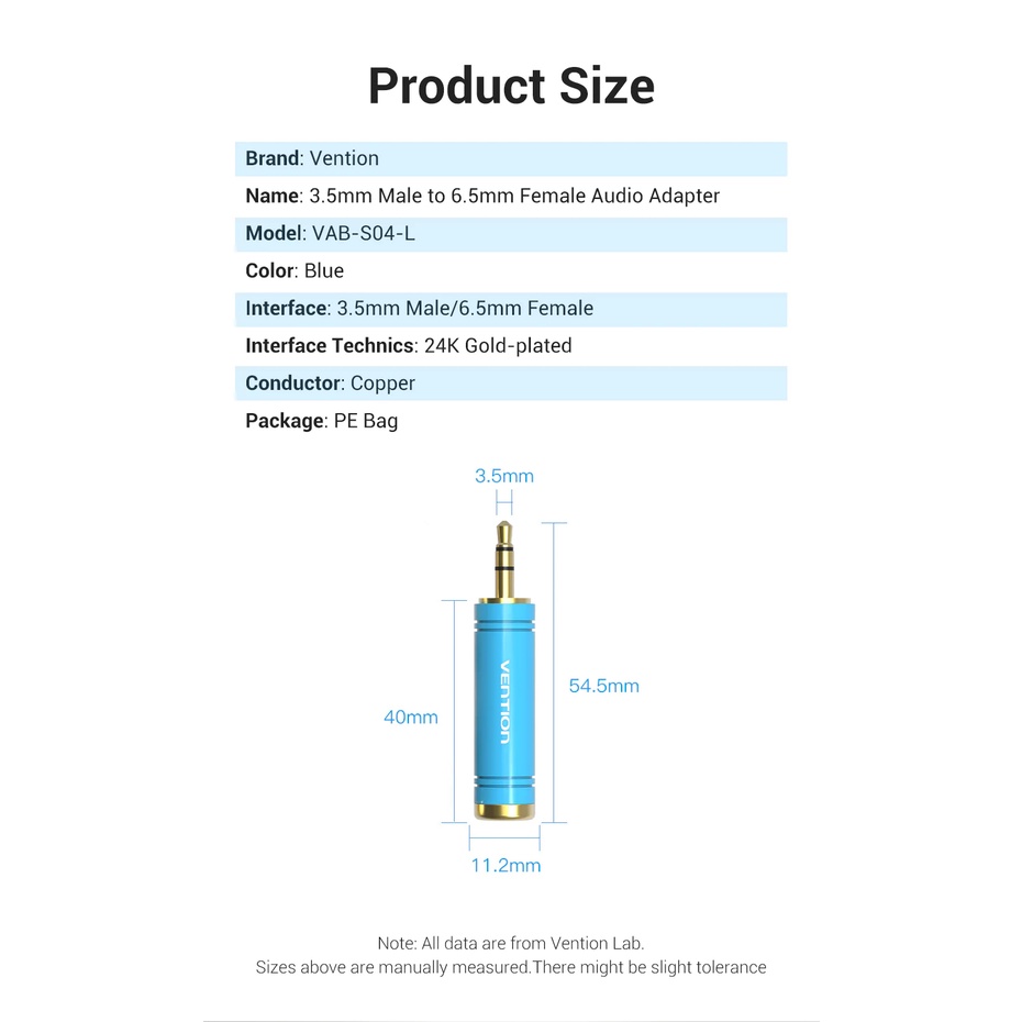 Đầu chuyển audio 3.5mm Male ra 6.5mm Female Vention VABS04
