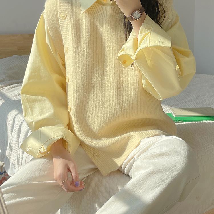Áo Sơ Mi Nữ Tay Dài Màu Vàng Kem Phong Cách Pháp Ngọt Ngào