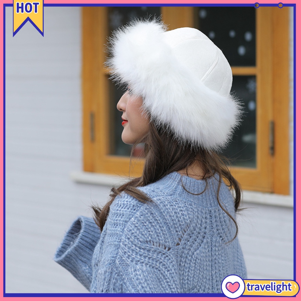 Mũ beanie da lộn phối lông dày giữ ấm trong mùa đông dành cho nam và nữ