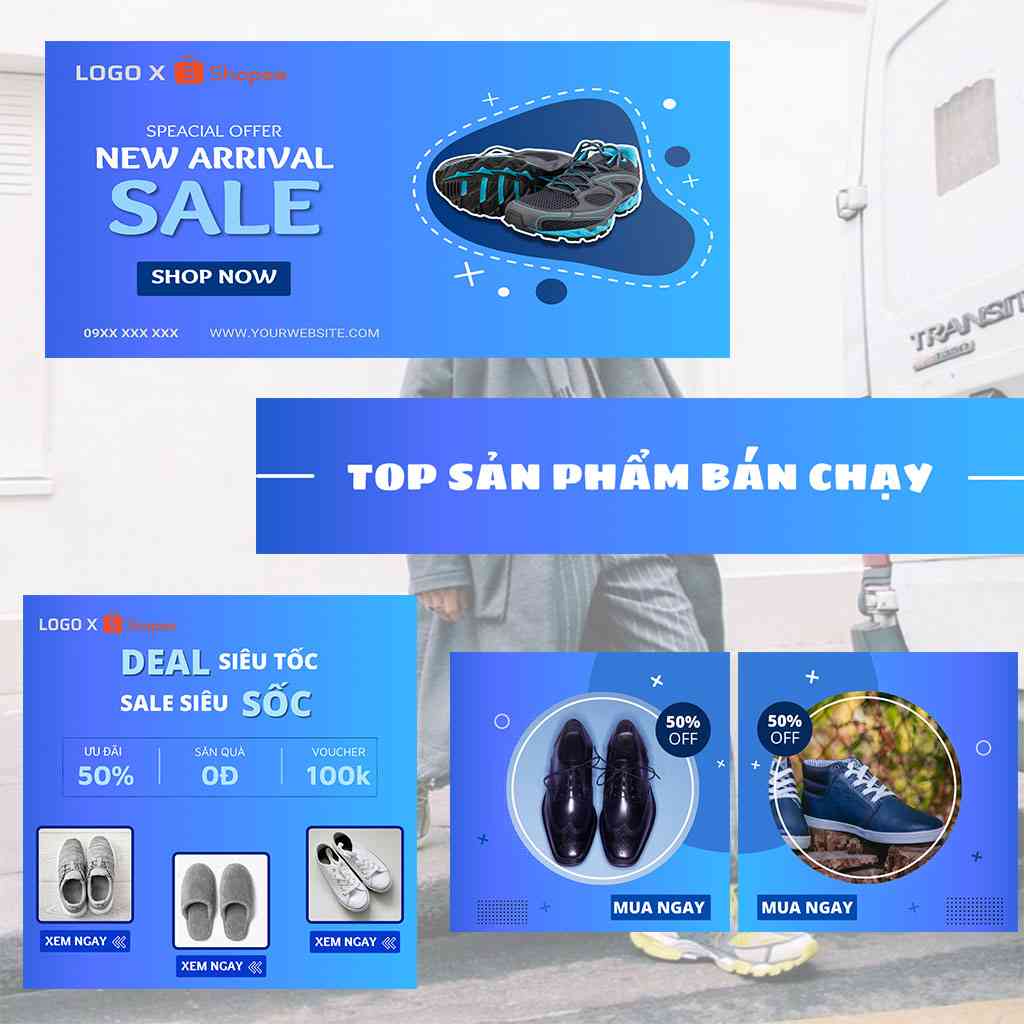 Template Banner Shopee Ngành Giày Dép Màu Xanh Dương Tươi Mới Bắt Mắt Trọn Bộ 12 Ảnh Vnet Media GT03