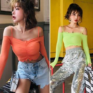 Áo croptop trễ vai tay dài phối dây quyến rũ