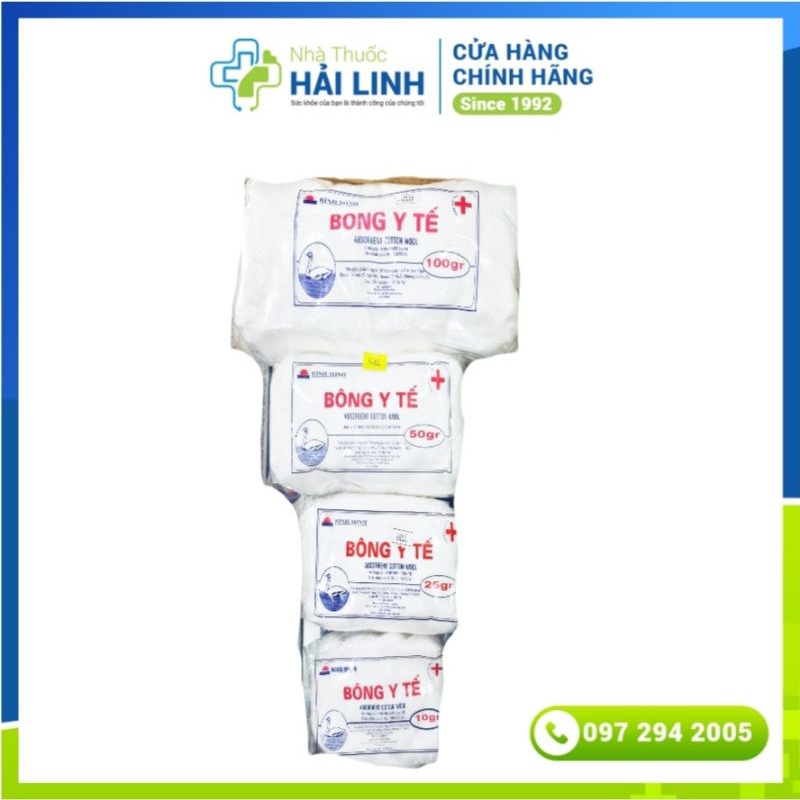 Bông y tế - Bông thấm nước Bình Minh ⚡ Nhà thuốc Hải Linh ⚡ Các cỡ 10g, 25g, 50g, 100g