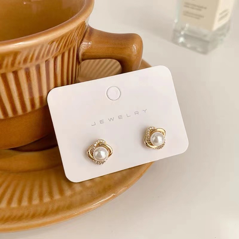 Khuyên Tai Hình Hoa Đính Hạt Ngọc Trai Và Kim Cương Giả Đơn Giản Phổ Biến Thời Trang Mới Cho Nữ