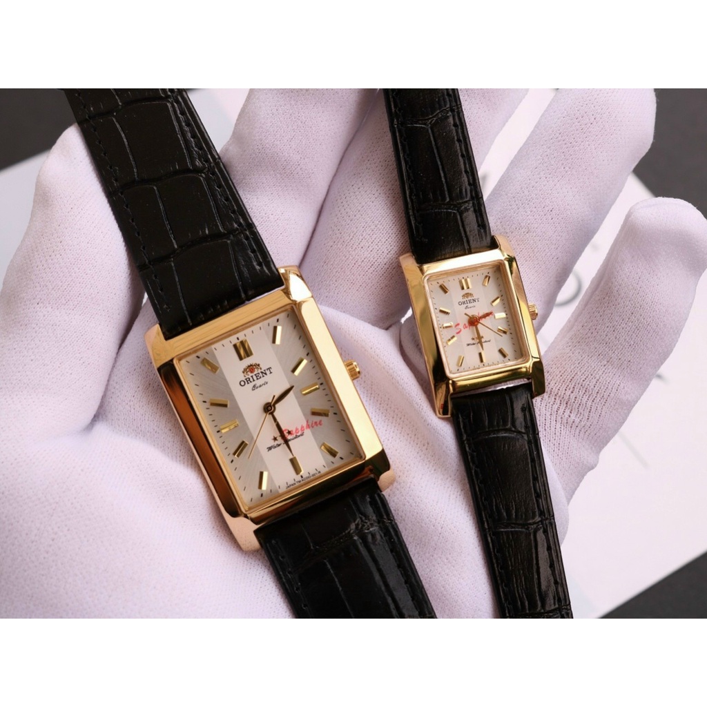 Đồng Hồ Cặp Đôi Nam Nữ Orient Dây Da Mặt Chữ Nhật , Kính sapphire
