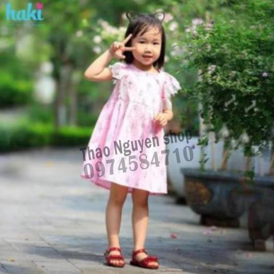 Váy bé gái sát nách phối ren tay tiểu thư HK513 size 1-8y, đầm thiết kế cho bé Haki