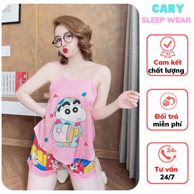 Set đồ ngủ áo hai dây họa tiết sexy CARY, bộ ngủ 2 dây mặc nhà tầng dễ thương mềm mát cho mùa hè