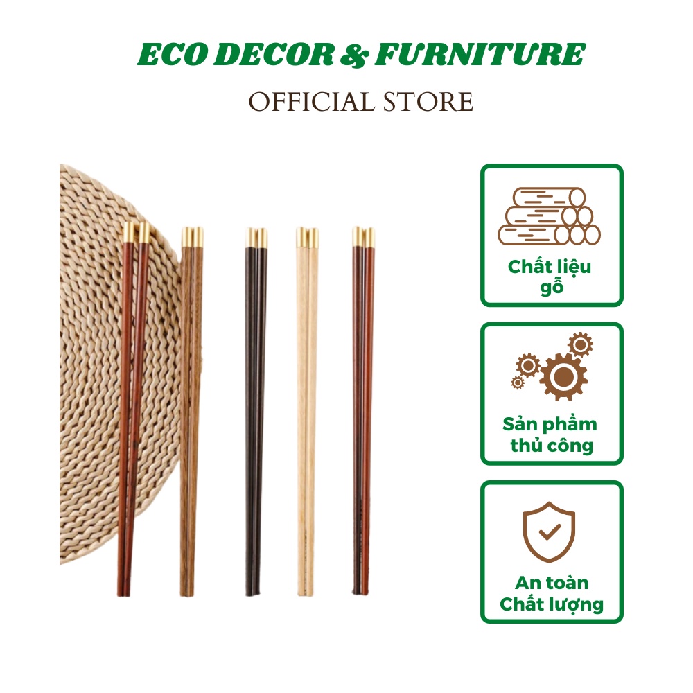 Đũa Gỗ Hương Bọc Đồng Phong Cách Nhật Bản Eco Decor & Furniture Đũa Gỗ Ăn Cơm Cao Cấp An Toàn Cho Sức Khỏe