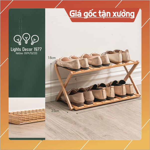 [HLSP82]Kệ để giày dép nhiều tầng gỗ tre, gấp xếp gọn nhẹ LightsDecor💝[SIÊU SALE]💥Kệ không cần lắp ráp cho gia đình