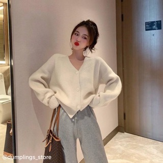 Áo khoác len 2 màu hồng - trắng