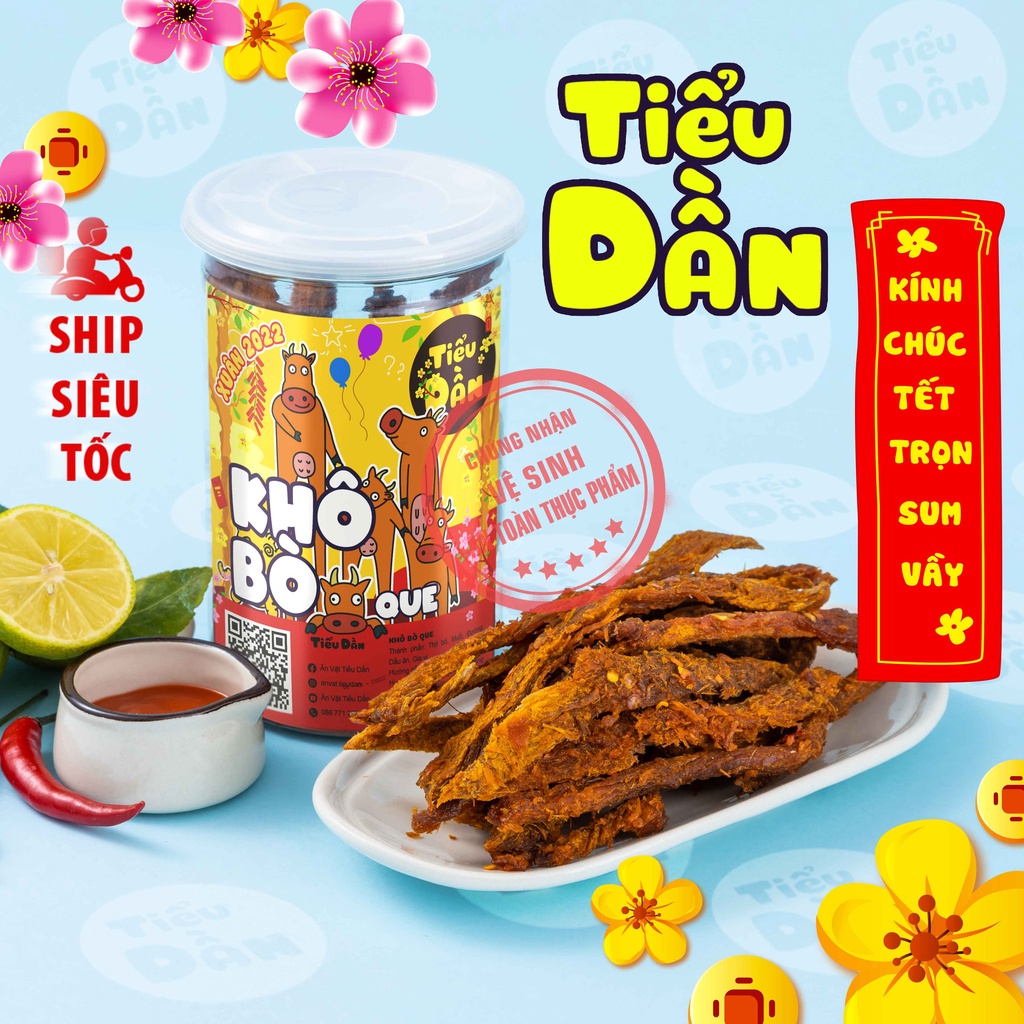Khô bò que hũ lớn 250g Tiểu Dần đồ ăn vặt vừa ngon vừa rẻ