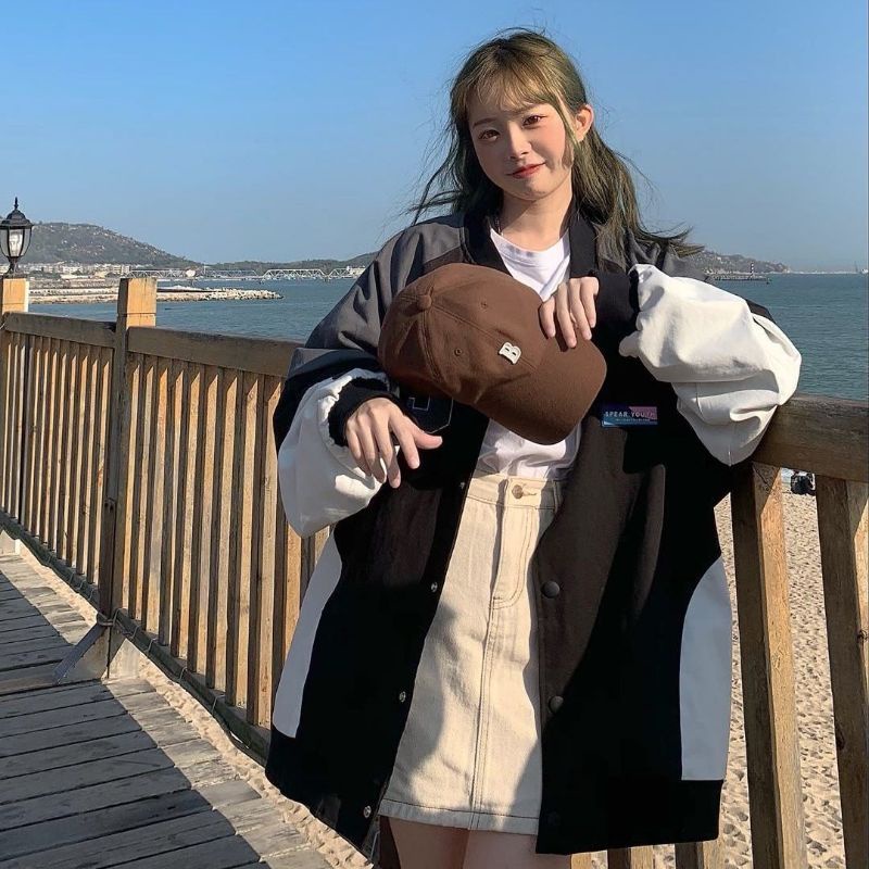 Áo khoác bomber unisex tag AYWETR dáng rộng mix màu  HotdogBoy màu đen xám trendy Tik Tok Trung