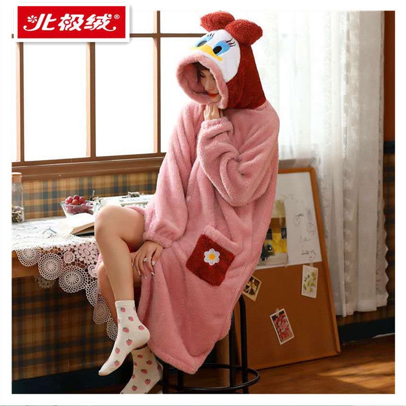 Áo Choàng Ngủ Lông Cừu San Hô Dày Dài Họa Tiết Hoạt Hình Thời Trang Thu Đông Cho Nữ | BigBuy360 - bigbuy360.vn