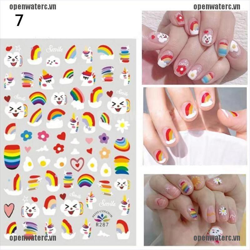1 Tờ Sticker Dán Móng Tay Hình Trái Bơ / Xương Rồng / Hoa Quả