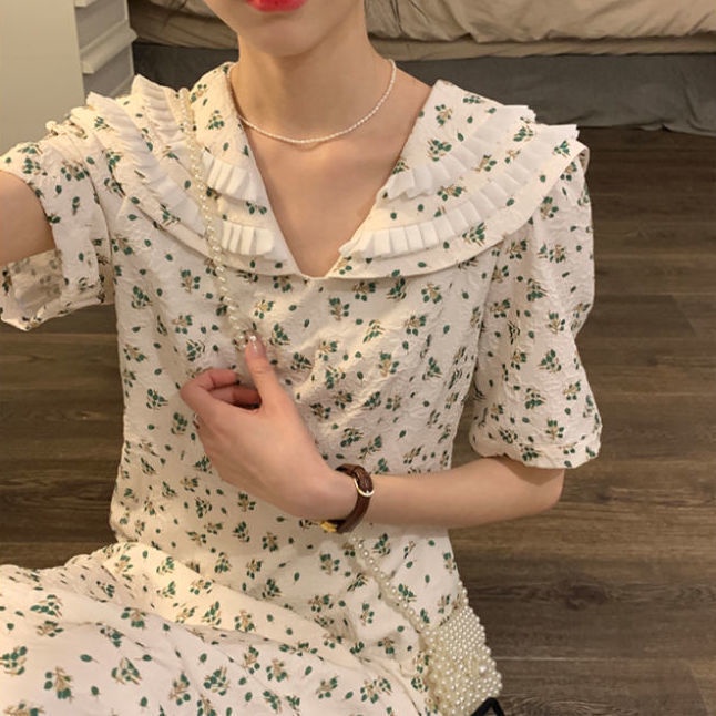 Đầm Hoa Cổ Thủy Thủ Thời Trang Mùa Hè Pháp Hàng Mới 2022