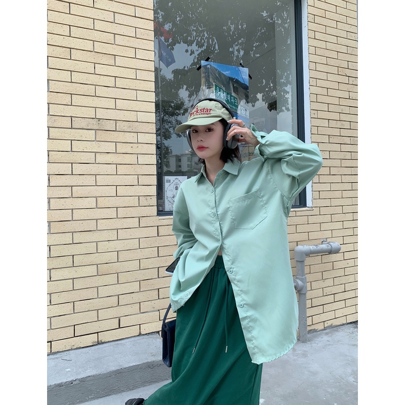 Áo Sơ Mi Tay Dài Dáng Rộng Màu Sắc Đơn Giản 7 Màu Lựa Chọn Thời Trang Cho Nữ