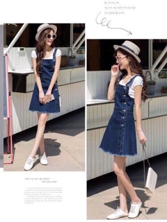 Yếm jean 2 dây nút cài 1 bên