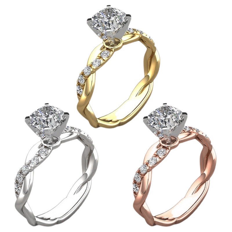 Nhẫn Đính Kim Cương Hai Màu Hình Vuông Kiểu Công Chúa Thời Trang Cho Nữ