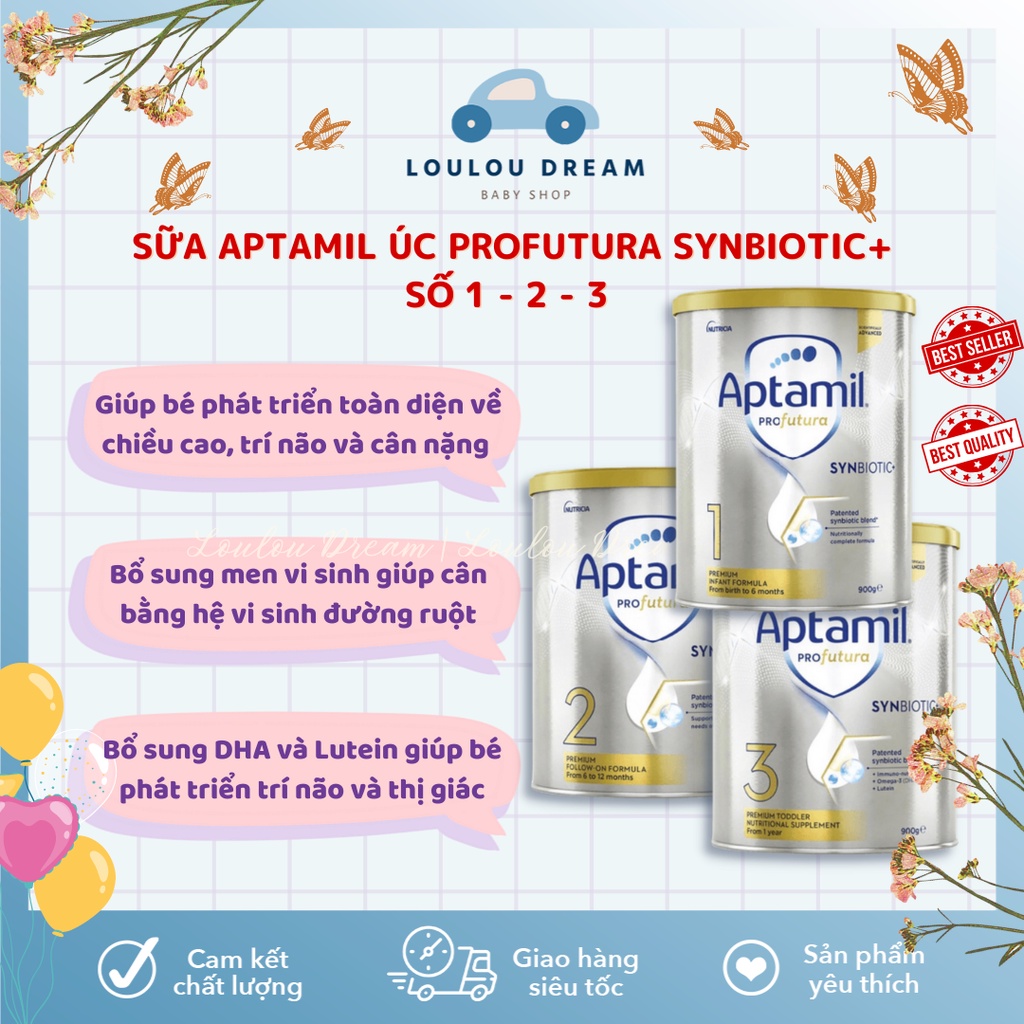 Sữa Aptamil Profutura Synbiotic+ Úc số 1, 2, 3 cho bé từ 0-36 tháng mẫu mới nhất 900gr [BAY AIR - CHÍNH HÃNG]