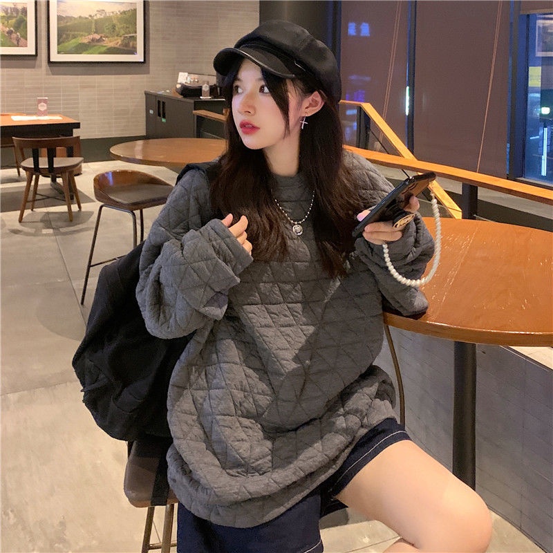 Áo sweater tay dài dáng rộng phong cách thu đông Hàn Quốc cho nữ