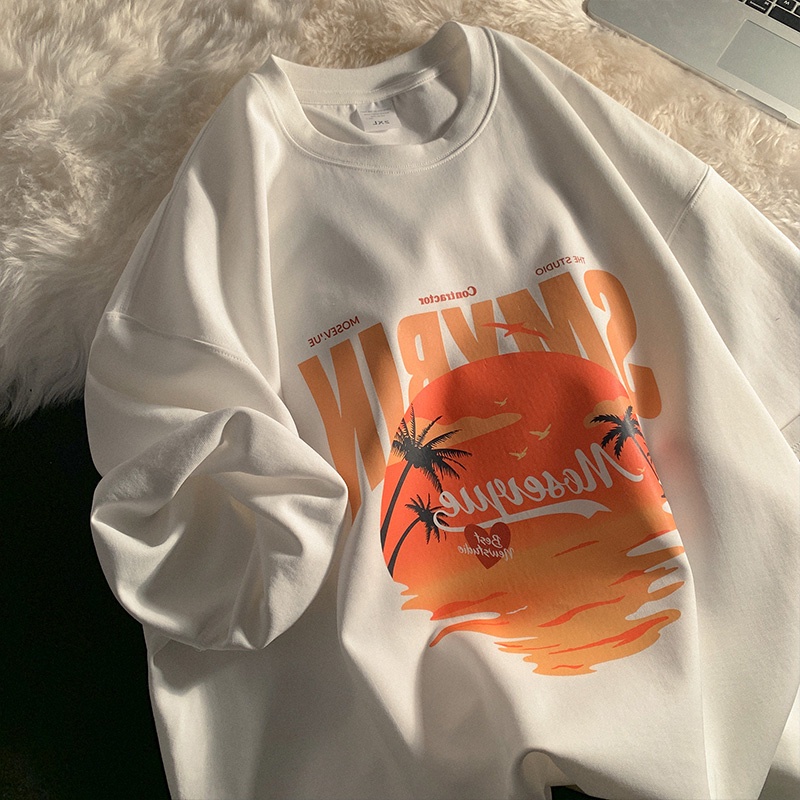 SUXI Áo Thun Tay Ngắn Cổ Tròn Hoạ Tiết In Thiết Kế Dáng Rộng Thoải Mái