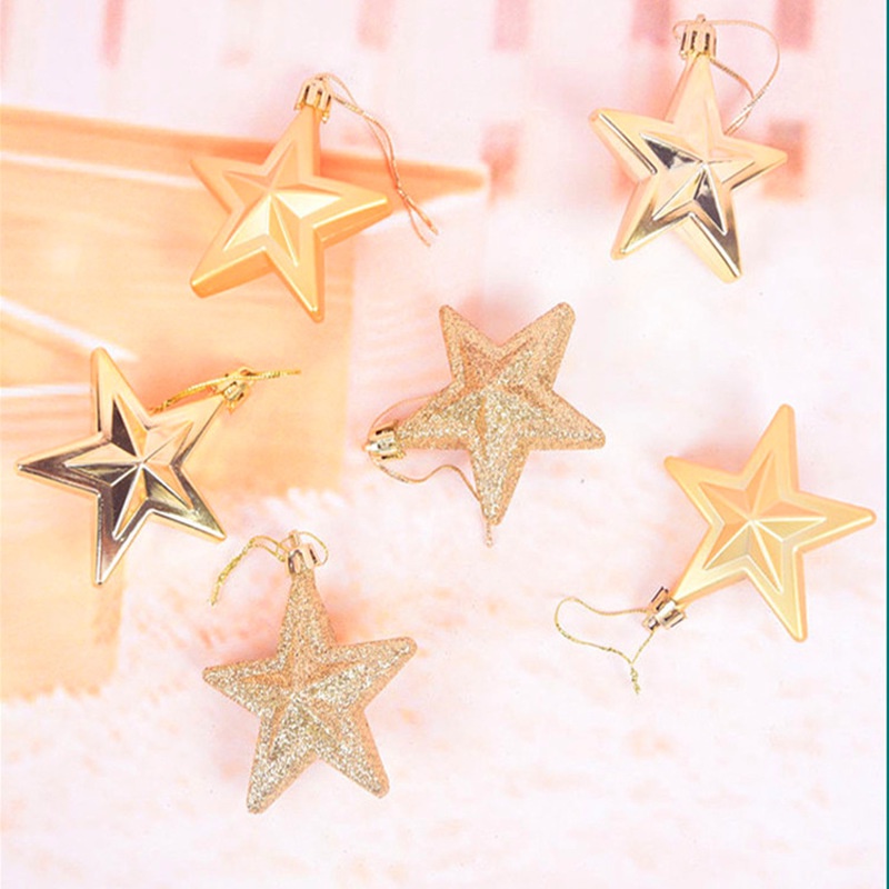 Bộ 6 ngôi sao 5 cánh 3D 7cm bằng nhựa treo trang trí cây thông giáng sinh