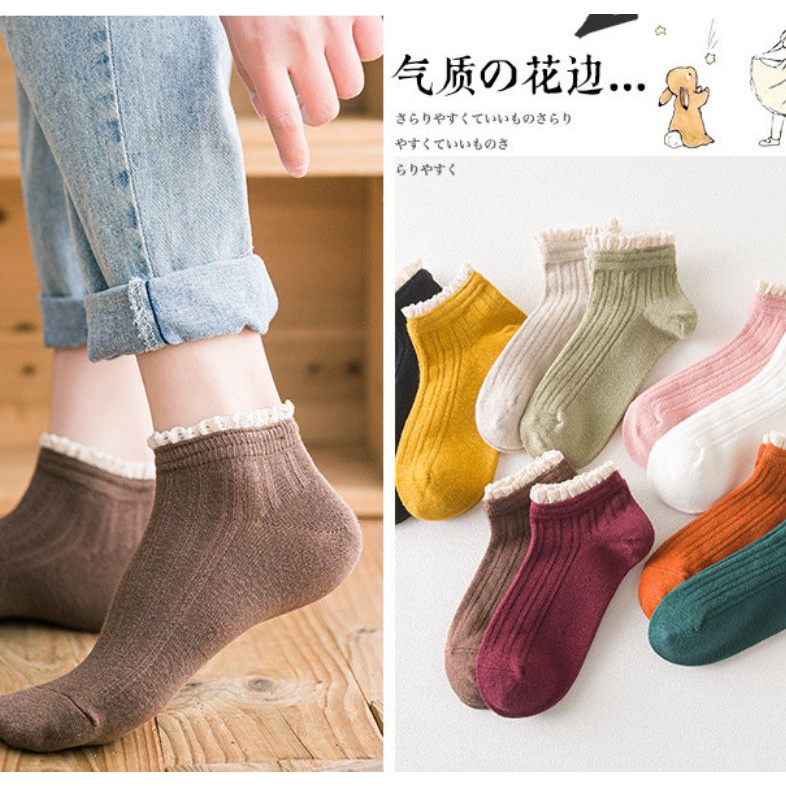 Set 10 Đôi Tất Vớ Nữ Cổ Bèo Vintaga Nhiều Màu