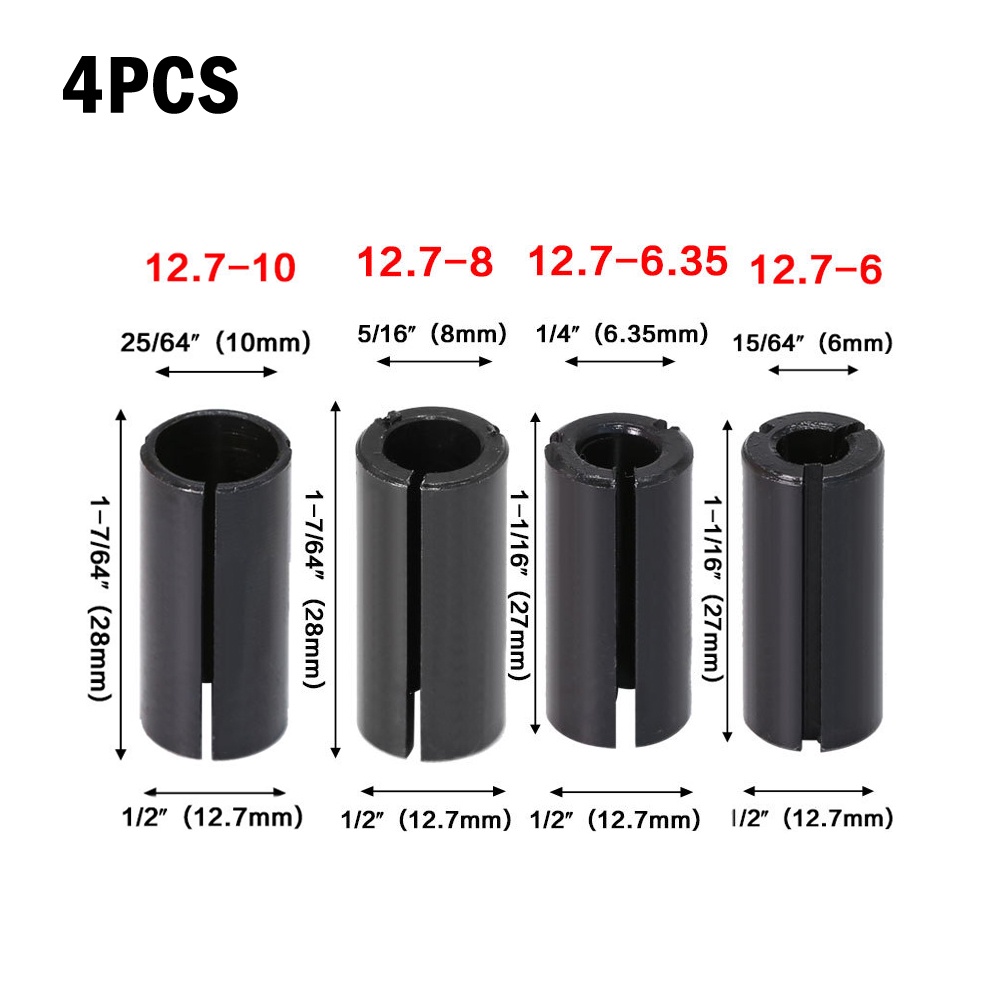 【DREAMLIFE】4x Router Bit High Precision Adapter Collet Milling Cutter Tool Adapters Holder