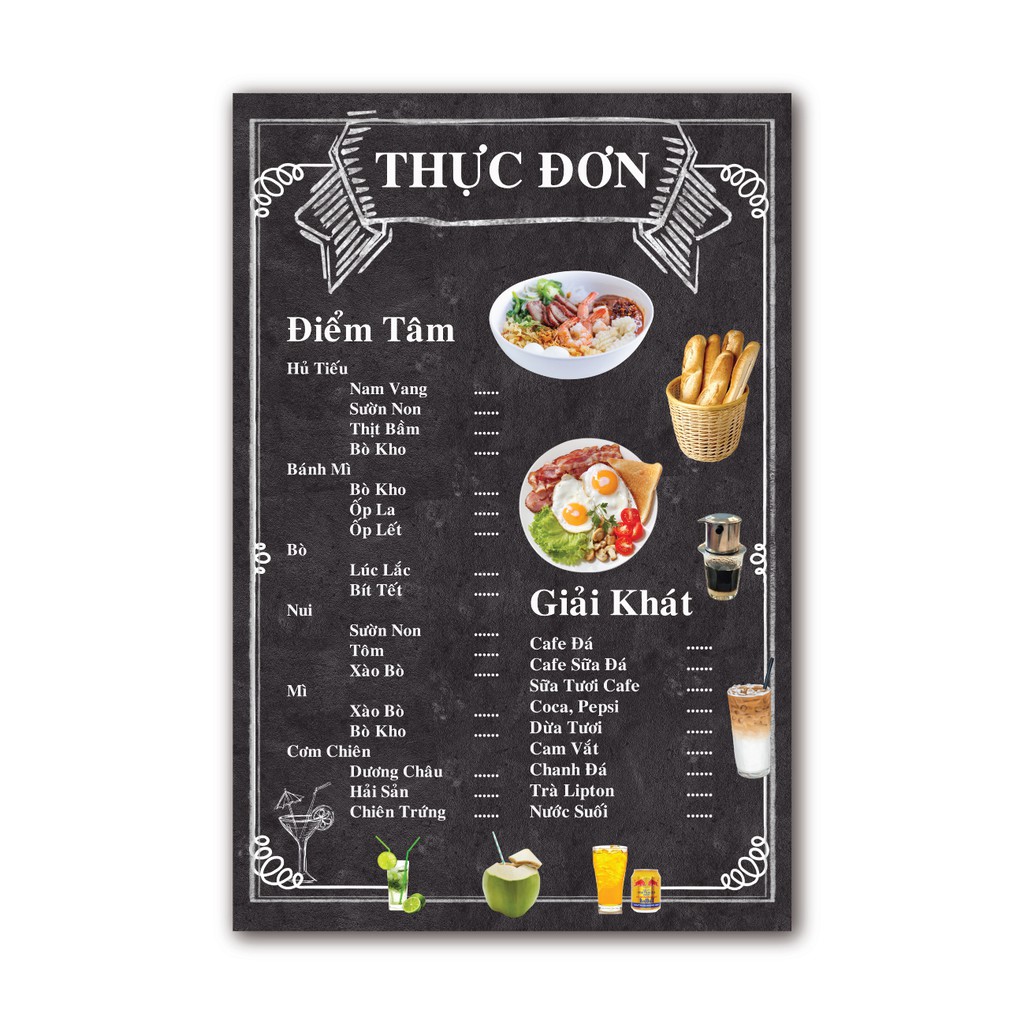 Thực đơn quán ăn, quán cơm trưa, cơm văn phòng