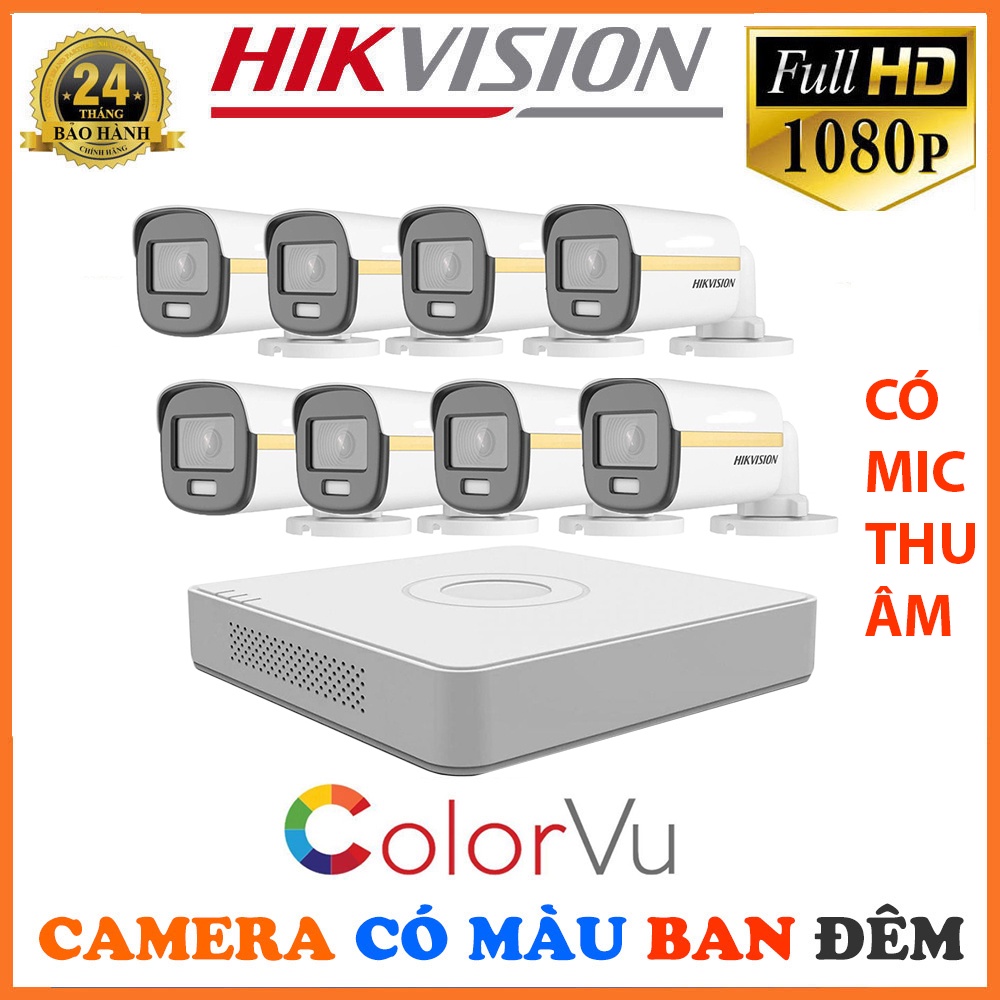 Bộ Camera Quan Sát Có Màu Ban Đêm Tích Hợp Micro Thu Âm Hikvision 8 Kênh Full HD 1080P