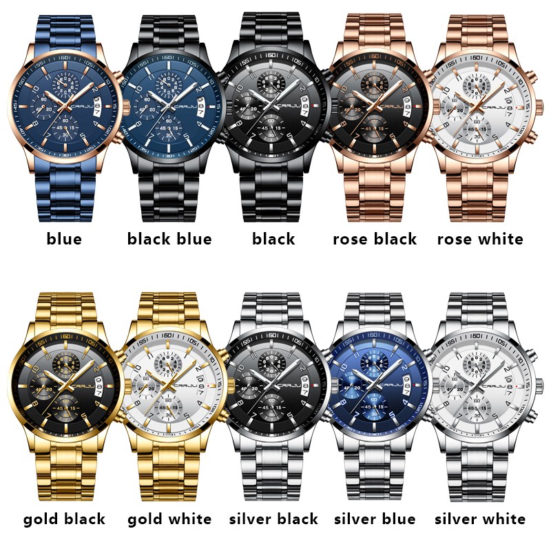 Đồng hồ đeo tay thạch anh CRRJU chống thấm nước bằng thép không gỉ có chức năng bấm giờ thời trang cho nam 2214