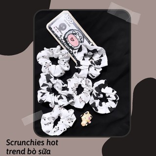 Scrunchies 🐮Hot trend 🐮Dây cột tóc hoạ tiết bò sữa Handmade