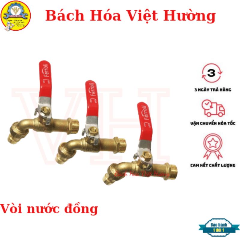 [SIÊU RẺ] Vòi nước tay gạt bằng đồng Ferroli, vòi hồ, vòi máy giặt phi 21, ren 15 giá rẻ