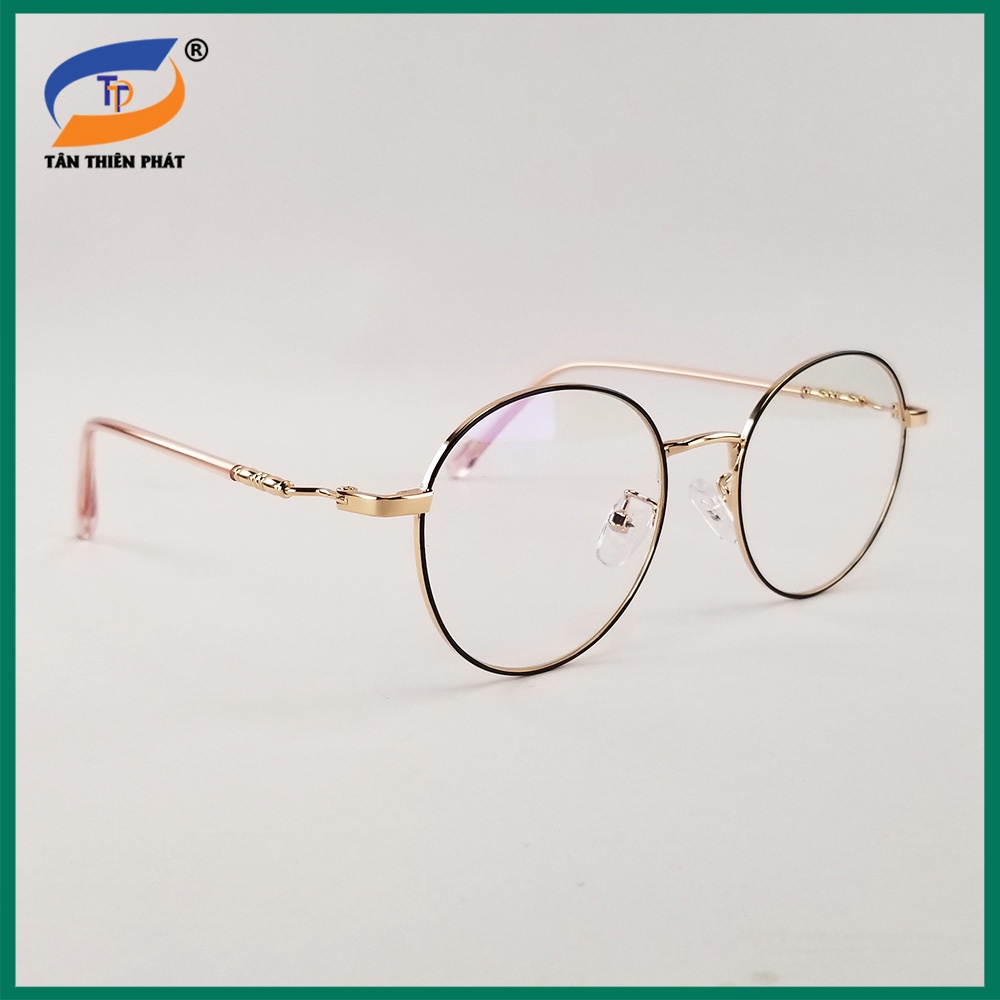 Gọng kính nam nữ kim loại mắt tròn màu đen, bạc 2999. Tròng giả cận 0 độ chống ánh sáng xanh, tia UV