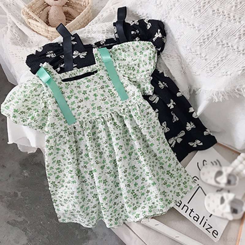 Đầm Tay Phồng Cổ Vuông In Hoa Kiểu Hàn Quốc Thời Trang Mùa Hè Cho Bé Gái