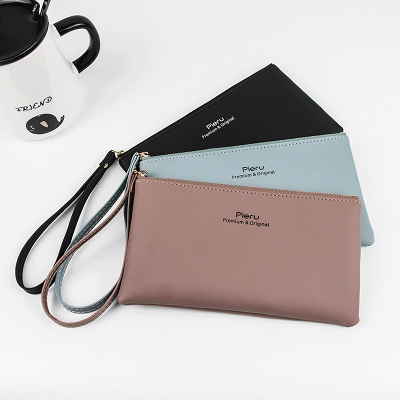 Phụ nữ Ví dây kéo Clutch Da PU Màu rắn Ví dài