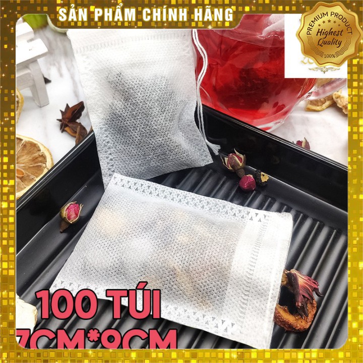 100 chiếc túi lọc trà 7x9 cm có dây rút bằng vải không dệt- Phukientuiloc