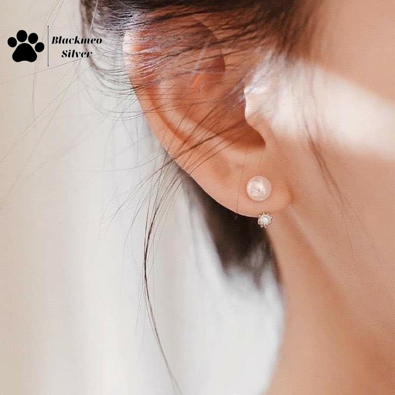 Bông tai nữ ngọc trai nhân tạo đính đá bạc S925, khuyên tai ngọc trai nhân tạo Blackmeo