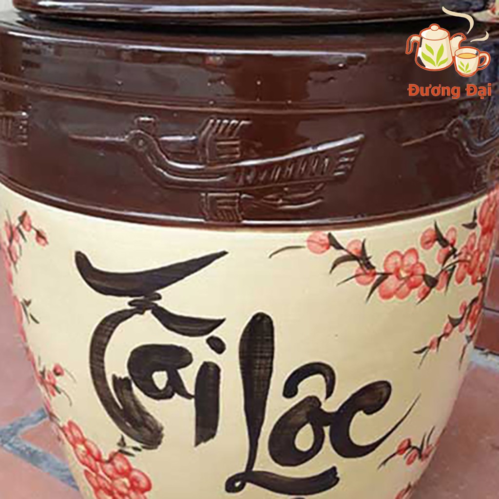 Hũ sành đựng gạo, đựng nước, Chum vò ngâm rươ.u tráng men chữ tài lộc hình con hạc Gốm Sứ Bát Tràng Đương Đại