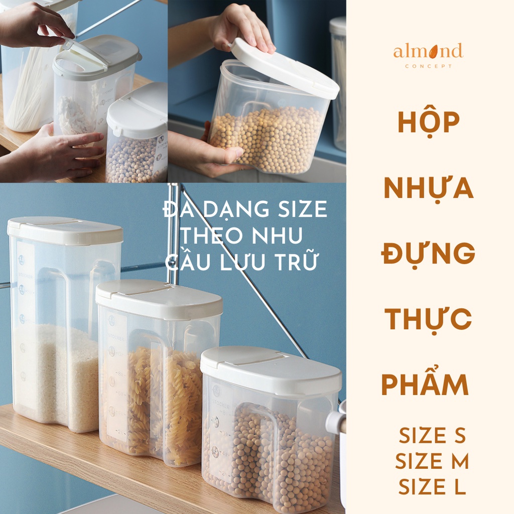 Hũ Nhựa Trong Suốt Đựng Ngũ Cốc, Hũ đựng Đồ Khô, Mỳ Ý, Các Loại Hạt, Bảo Quản Thực Phẩm - almondconcept