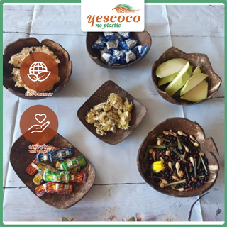 Dĩa Gáo Dừa cắt hoa văn đựng mứt Tết  ||YESCOCO XƯỞNG SX