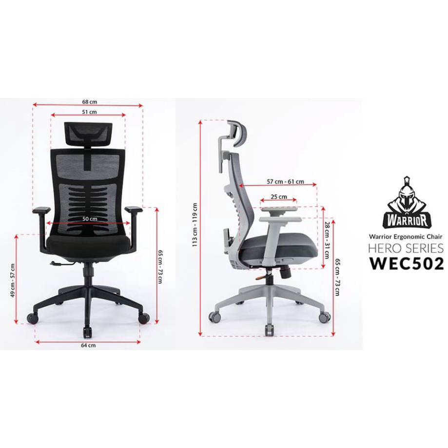 Ghế công thái học Warrior Hero series – WEC502  Đen và Xám - Điều chỉnh lưng, bảo vệ cột sống