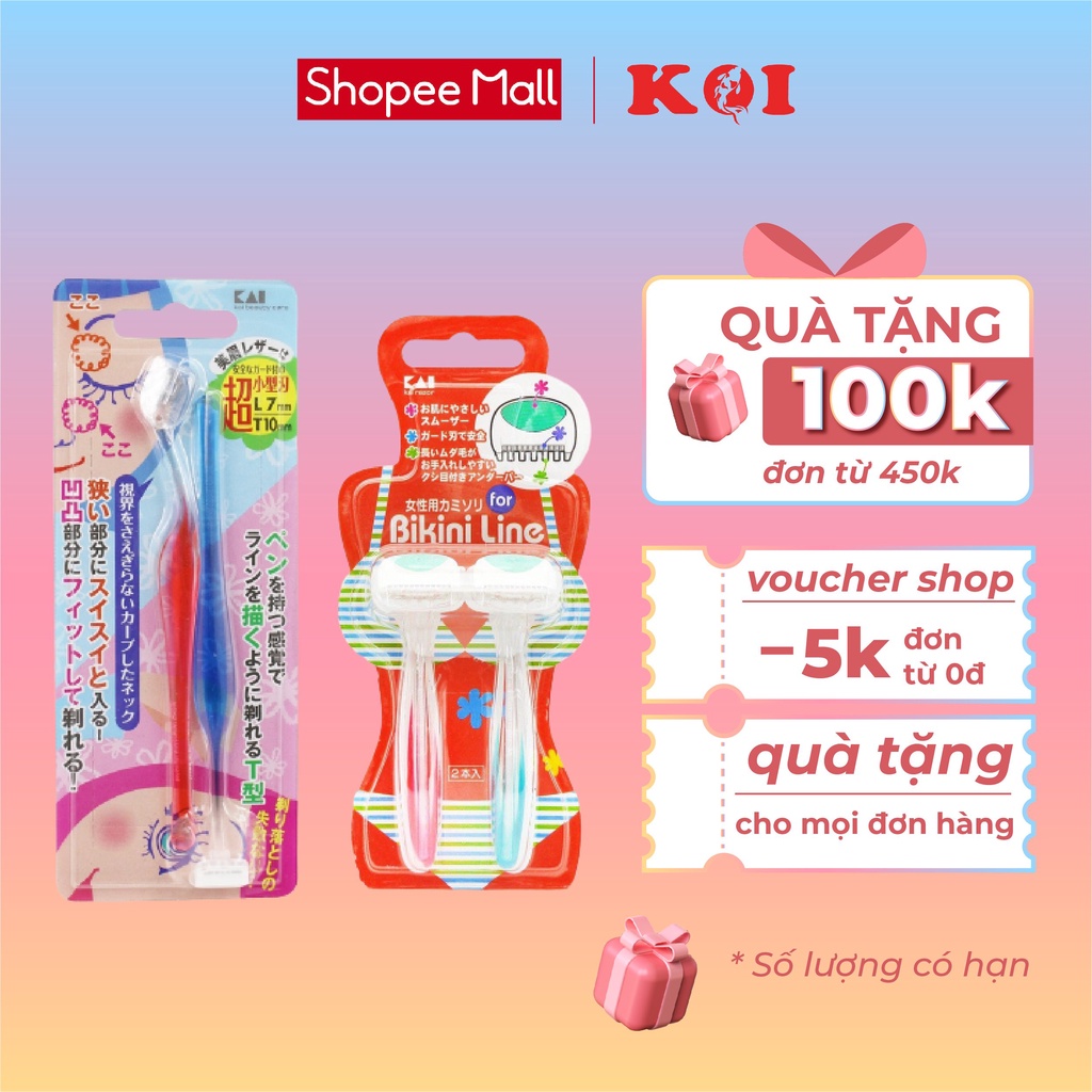 Set 2 dao cạo lông mày KAI lưỡi ngắn an toàn và dễ cạo Nhật Bản jpkoi