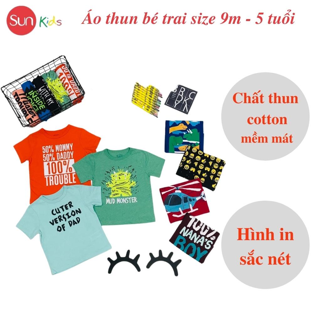 Áo thun bé trai xuất xịn, áo phông cho bé trai, chất cotton, size 9m - 5 tuổi - SUNKIDS