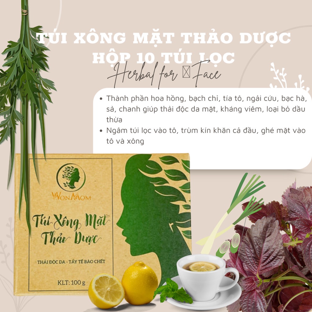 Thảo dược xông mặt sáng da WonMom (hộp 10 túi)