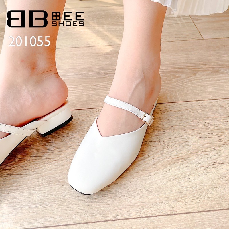 BEESHOES - SỤC NỮ MŨI VUÔNG QUAI NGANG DA LÌ - SỤC NỮ ĐẾ BỆT ĐI SIÊU ÊM SIÊU MỀM SẴN MÀU ĐEN - BE - TRẮNG 201055