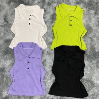 Áo ba lỗ cổ bẻ croptop cài cúc