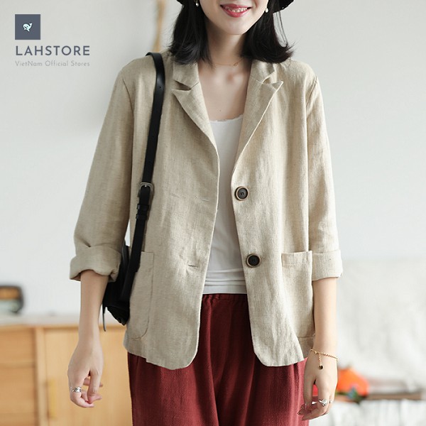 Áo vest Blazer Linen nữ 1 lớp LAHSTORE, chất vải linen mềm mại, thời trang thu đông. Phong cách Hàn Quốc